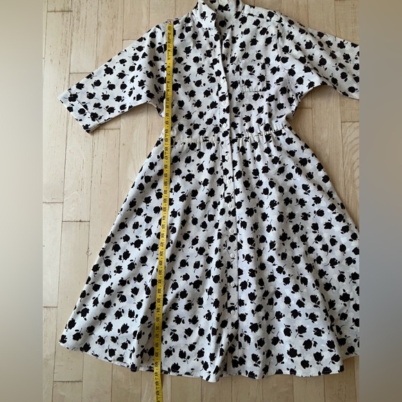 Vintage 70s 80s Petites by Willi Cotton Shirtwaist Dress Black/Ivory Floral Sz 8 - Picture 6 of 15